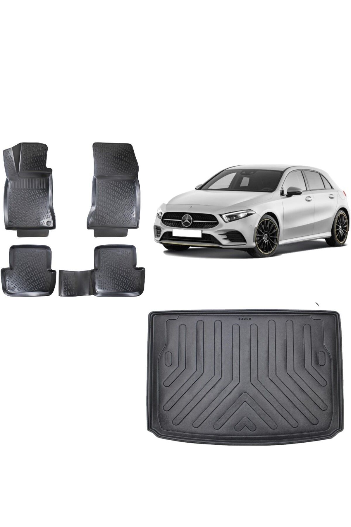 Mercedes A Serisi Hatchback Cepsiz 2021 Model 3D Bagaj Havuzu+3D Havuzlu Araca Özel Paspas Takımı