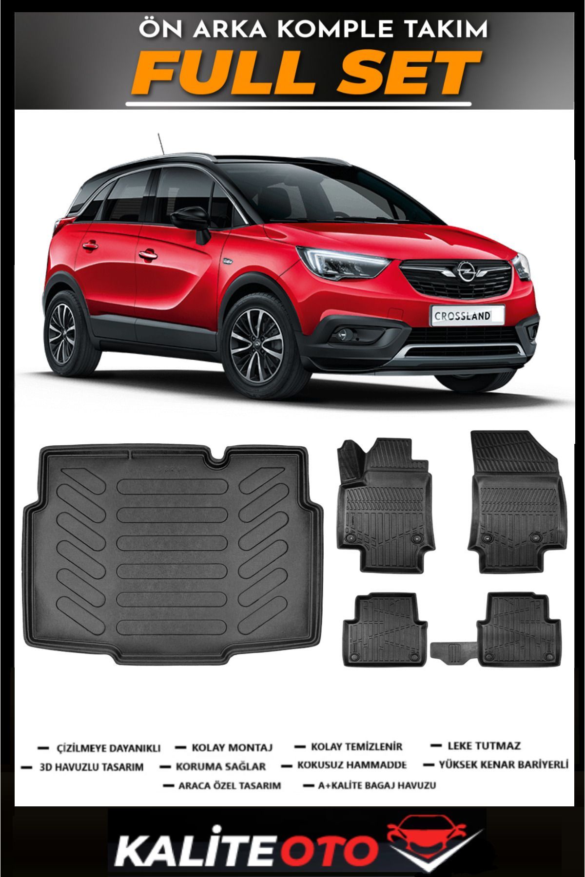 Opel Crossland 2024 Model 3D Bagaj Havuzu+4D Havuzlu Paspas Seti