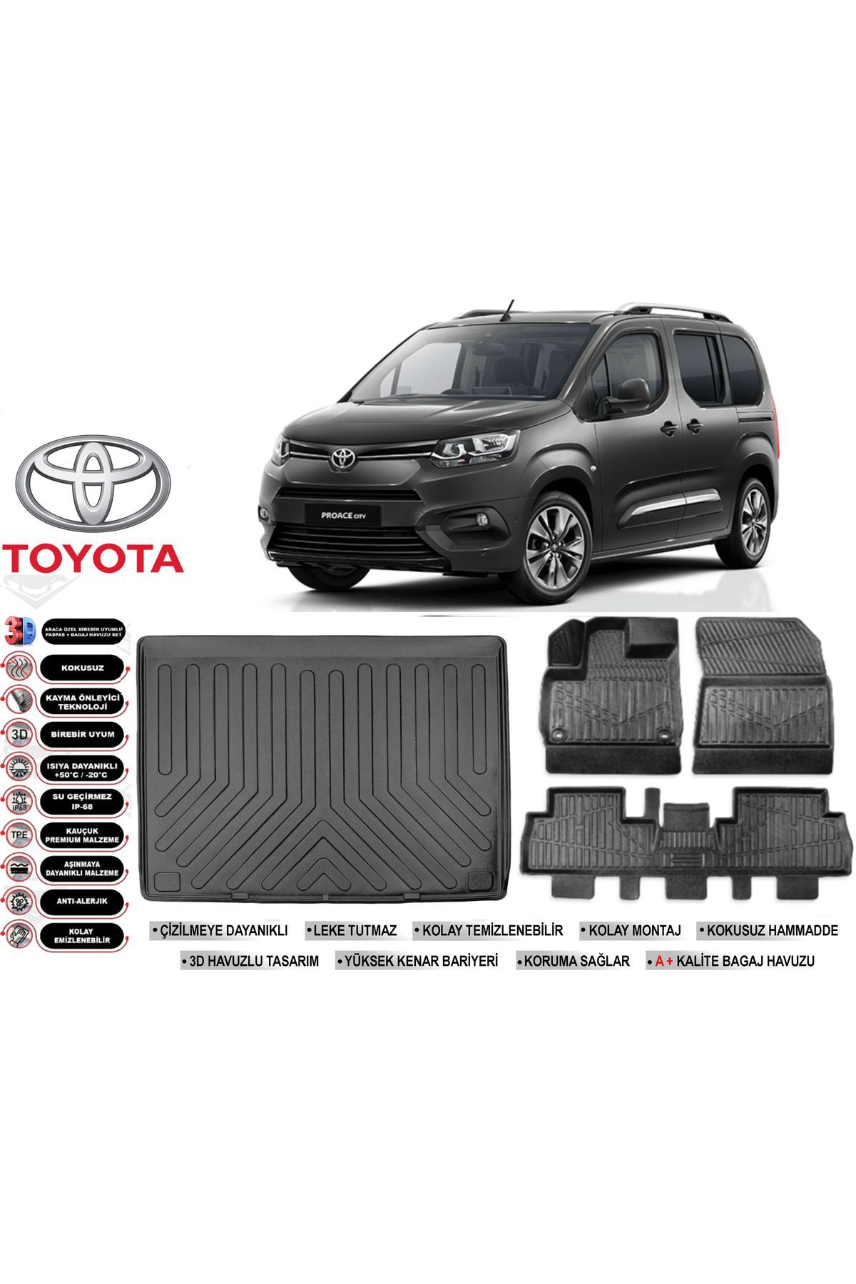 Toyota Proace Cıty 2020 Model Bagaj Havuzu Araca Özel Siyah Extra Havuzlu Paspas Takımı