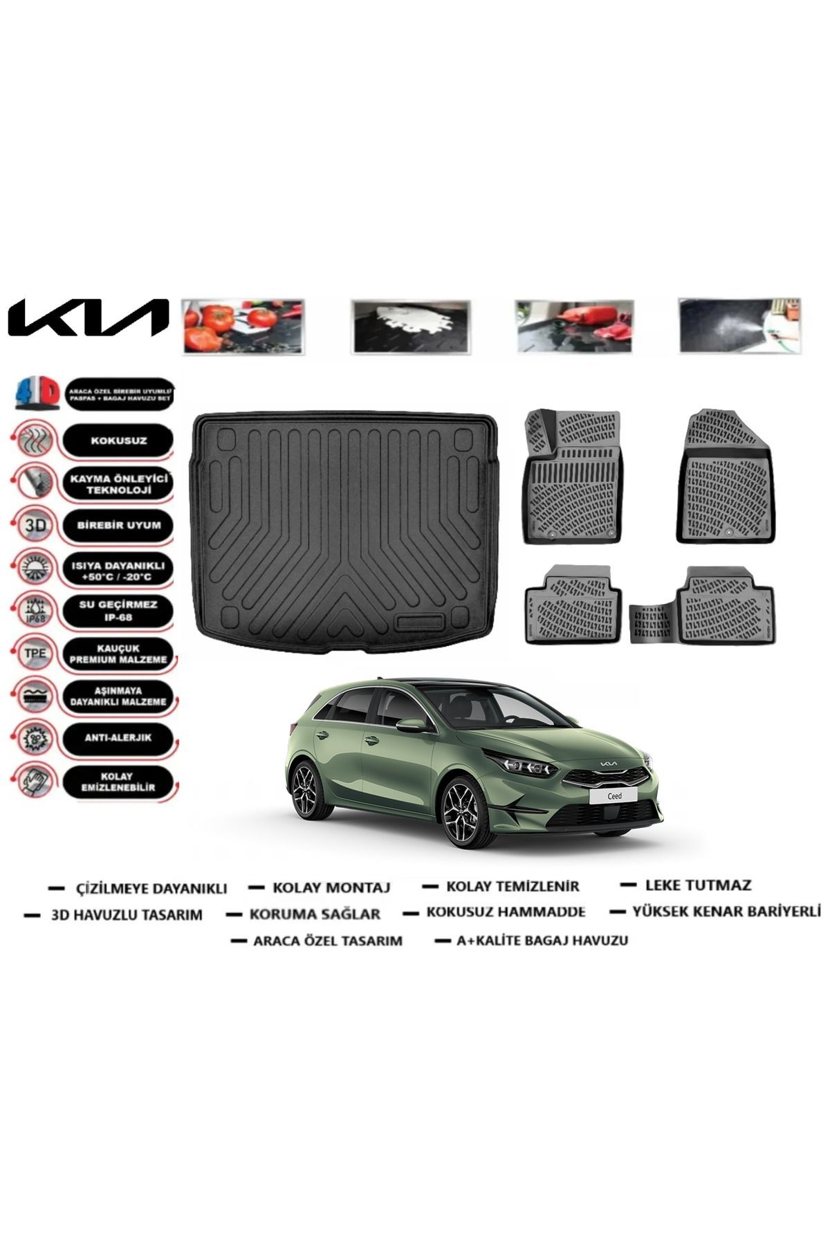 Kia Ceed HB Yeni Logo 2025 Model Üst Bagaj Havuzu Araca Özel Paspas Takımı Prrox