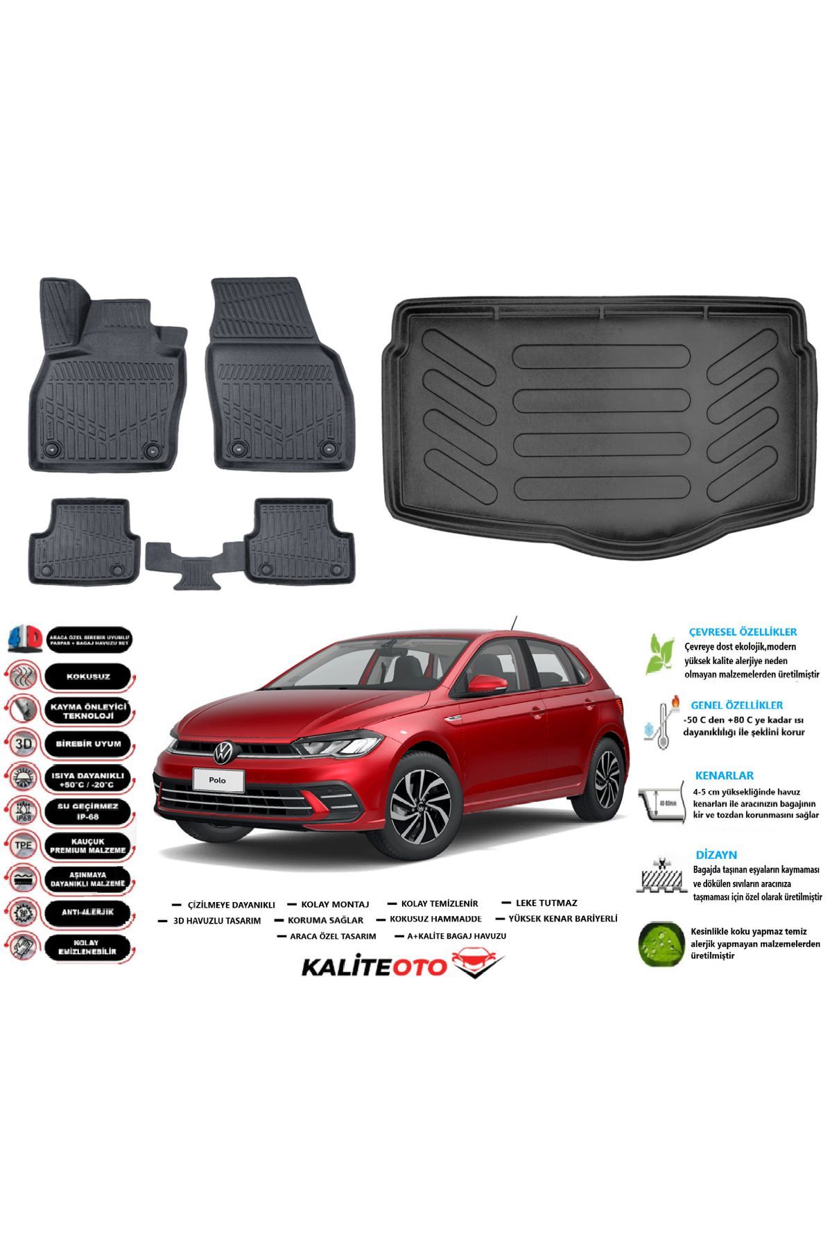 Volkswagen Polo 2025 Model Alt Esnek Bagaj Havuzu Araca Özel Siyah Paspas Takımı