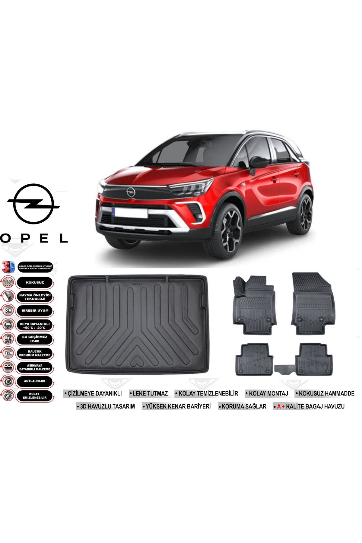 Opel Crossland 2017 Model Üst Bagaj Havuzu Araca Özel Siyah Havuzlu Paspas Takımı Sett