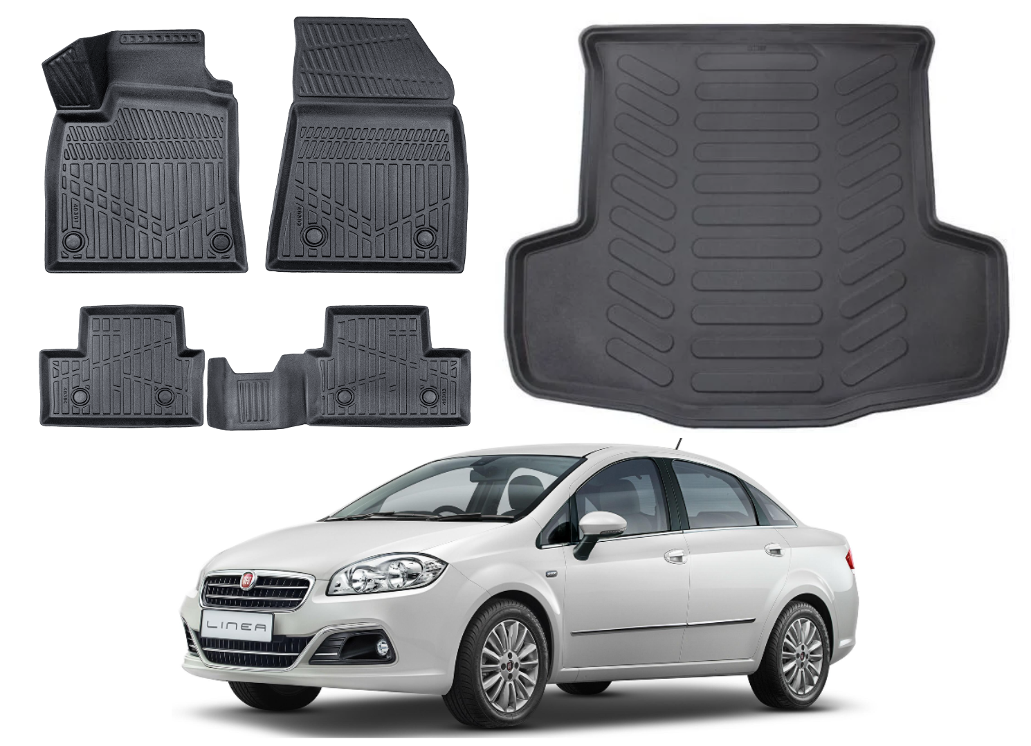 Fiat Linea 2007 Sonrası 3D Bagaj Havuzu+3D Araca Özel Paspas Takımı Luxury Serisi