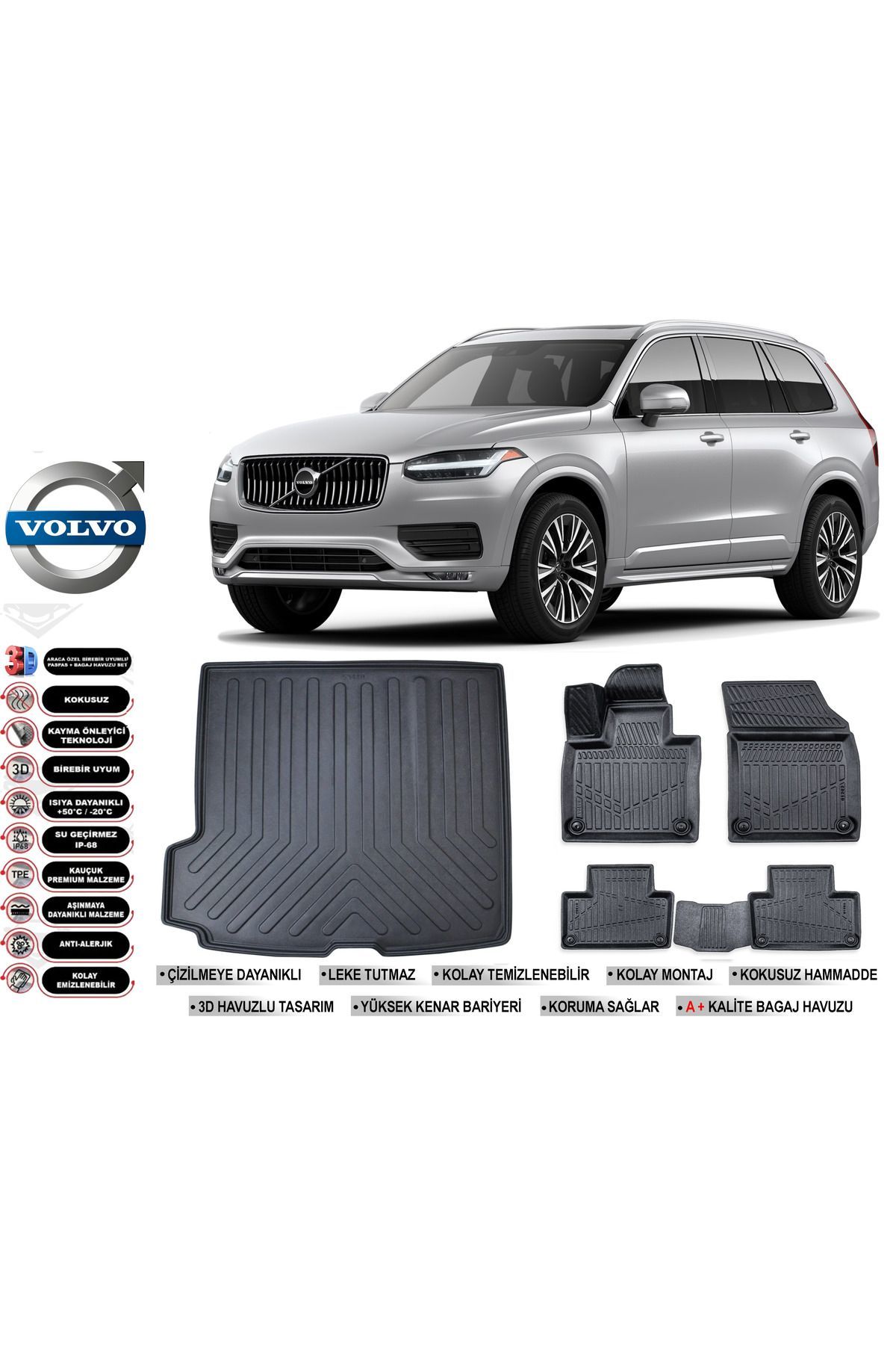 Volvo XC90 2017 Model Bagaj Havuzu Araca Özel Siyah Havuzlu Paspas Takımı Sett
