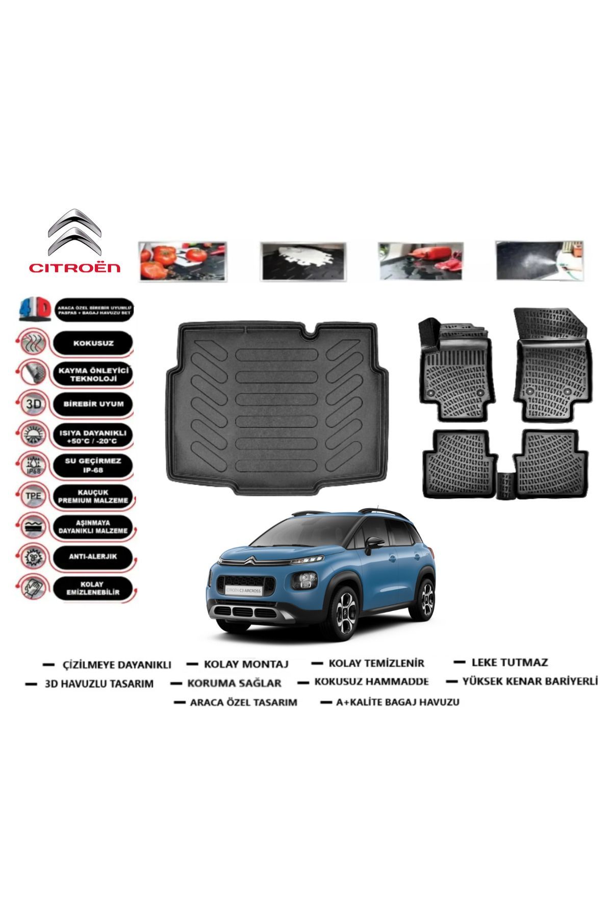 Citroen C3 Aircross 2023 Model Alt Bagaj Havuzu Araca Özel Paspas Takımı Prrox