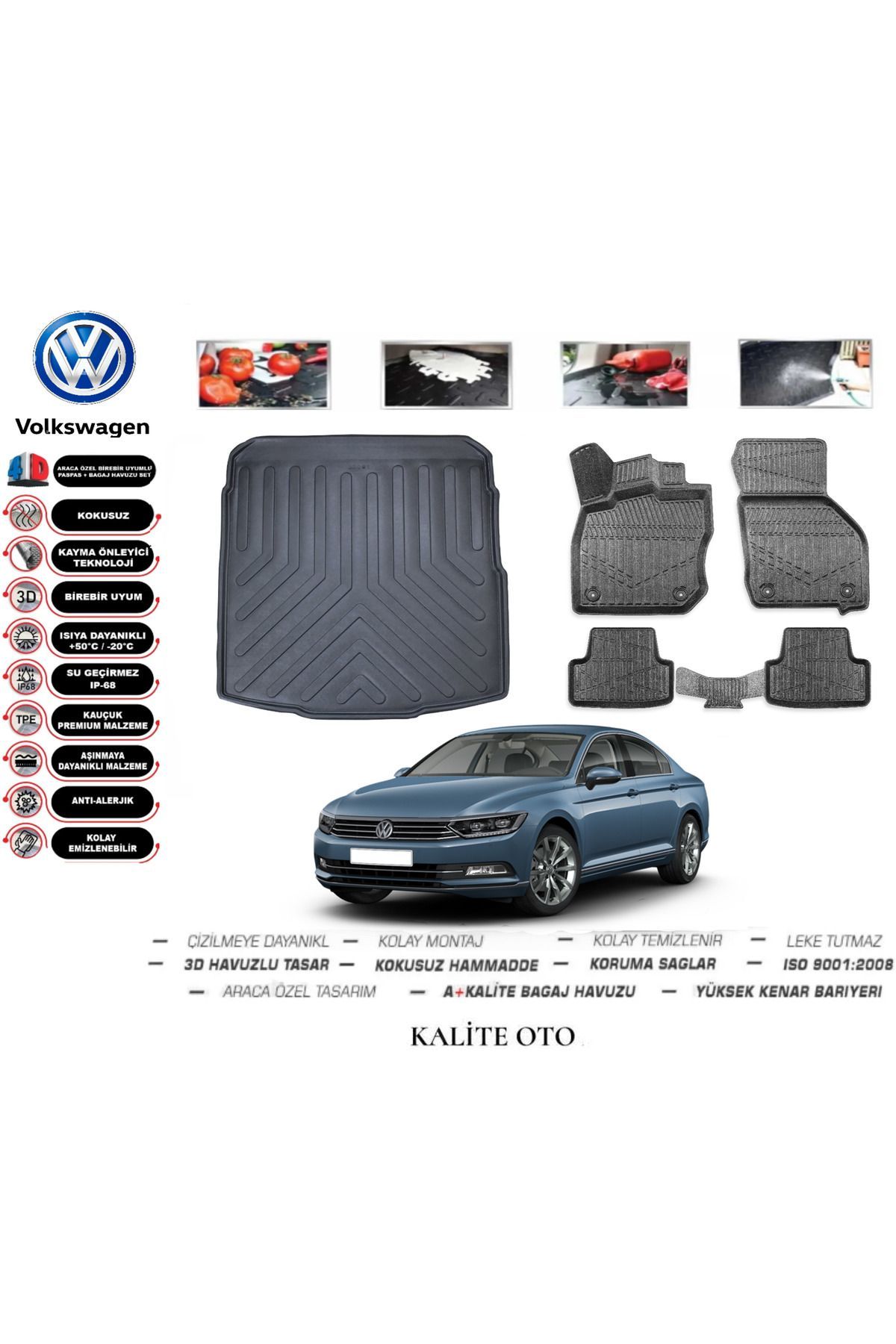Volkswagen Passat B8 2015 Model 3D Bagaj Havuzu+4D Havuzlu Paspas Setii