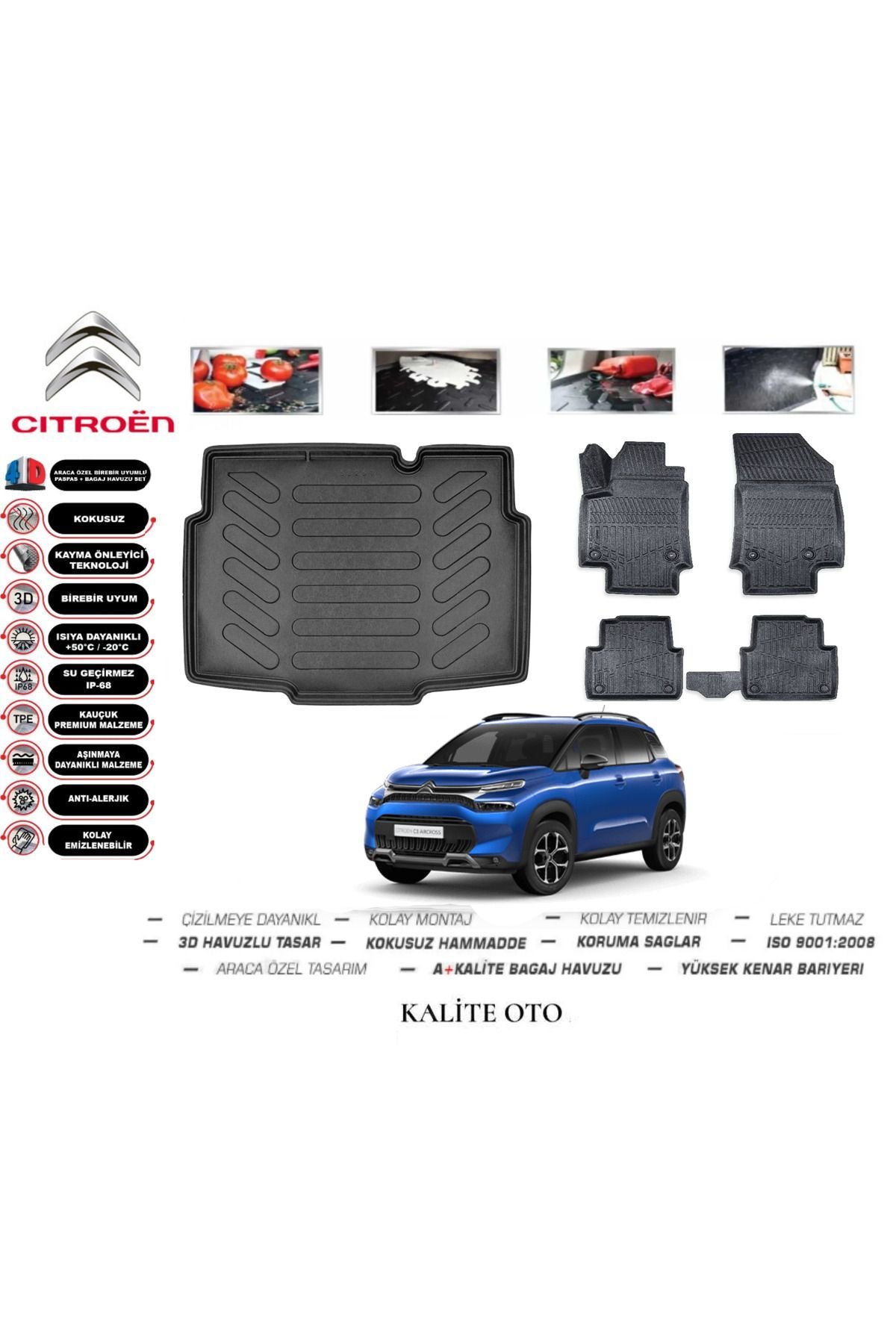 Citroen C3 Aircross 2023 Model 3D Bagaj Havuzu+4D Havuzlu Paspas Seti