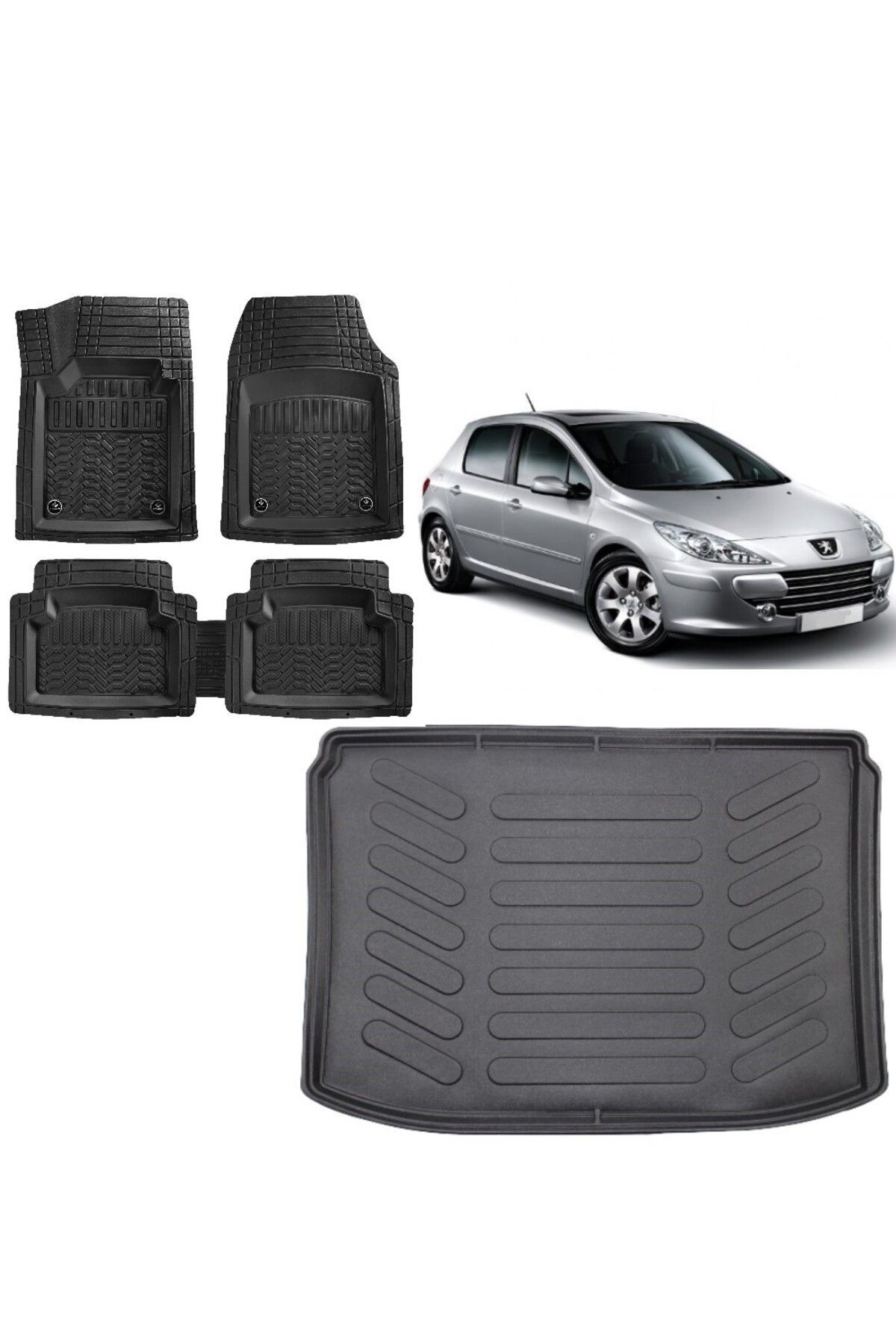 Peugeot 307 HB 2003 Model 3D Bagaj Havuzu+3D Havuzlu Maximum Siyah Paspas