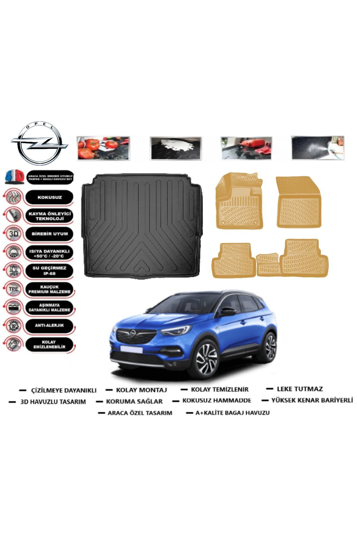 Opel Grandland 2018 Model Alt Bagaj Havuzu(paspası)+Araca Özel Bej Paspas Takımı Flex