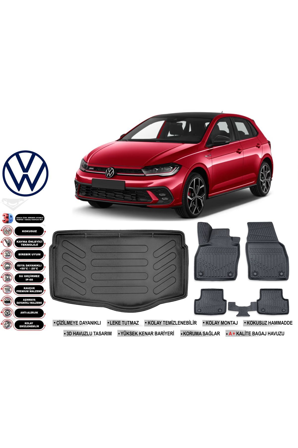 Volkswagen Polo 2023 Model Alt Bagaj Havuzu Araca Özel Siyah Extra Havuzlu Paspas Takımı