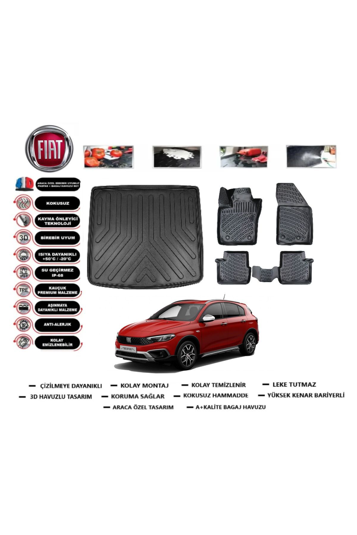 Fiat Egea Cross 2023 Model Tamir Kitli Bagaj Havuzu Araca Özel Paspas Takımı Prrox