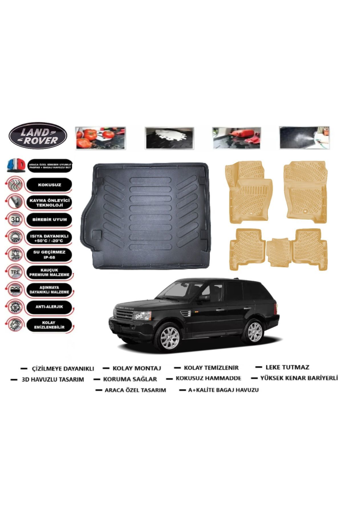 Land Rover Range Rover Sport 2012 Model Bagaj Havuzu+Araca Özel Bej Paspas Takımı Flex