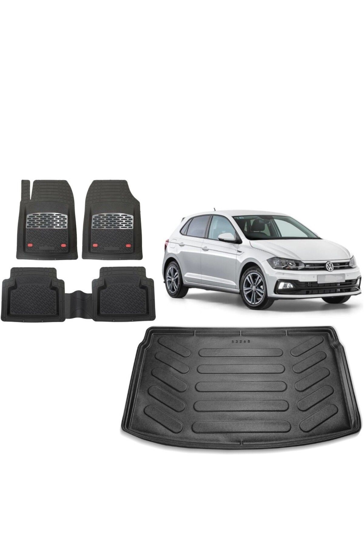Volkswagen Polo 2018 Model Üst Kısım 3D Bagaj Havuzu+3D Havuzlu Safir Karbon Kromlu Paspas