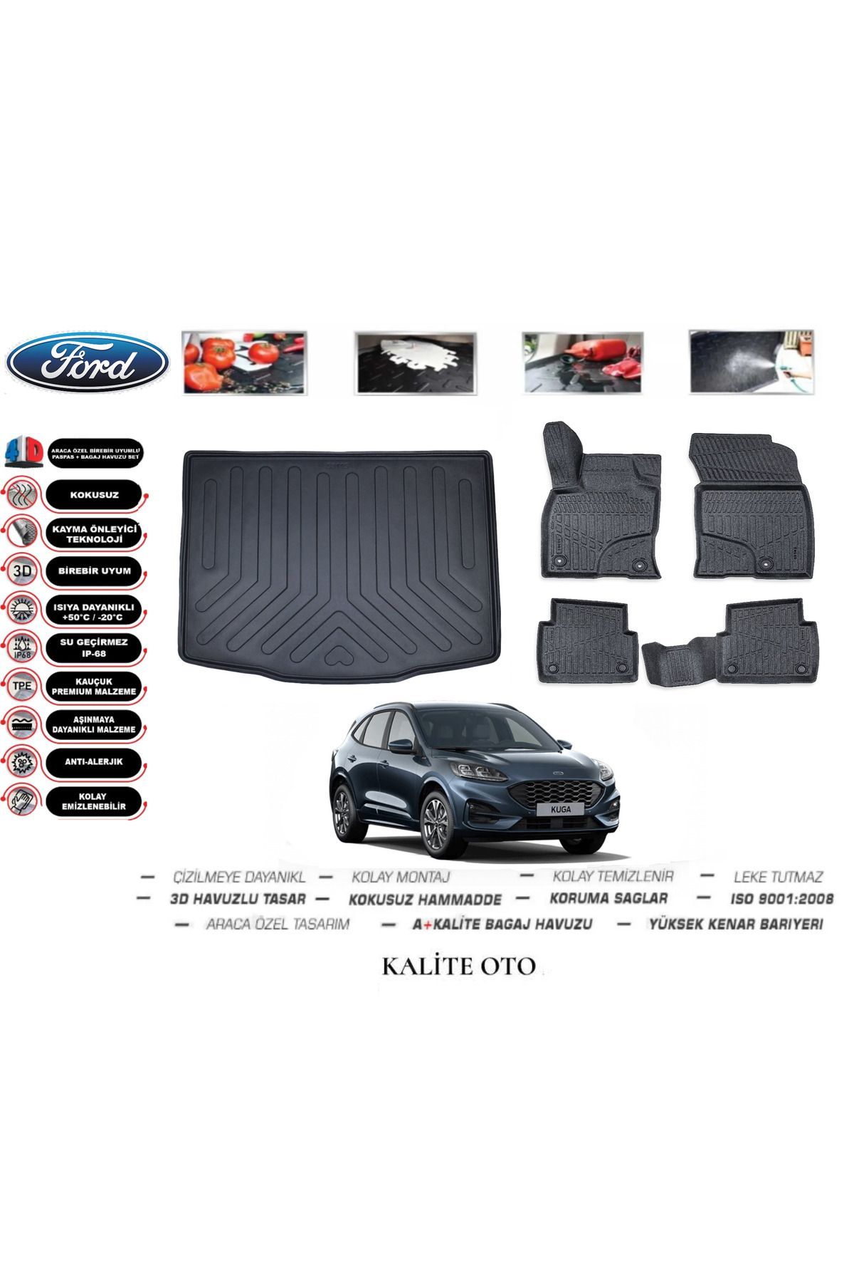 Ford Kuga 2023 Model 3D Bagaj Havuzu+4D Havuzlu Paspas Setii