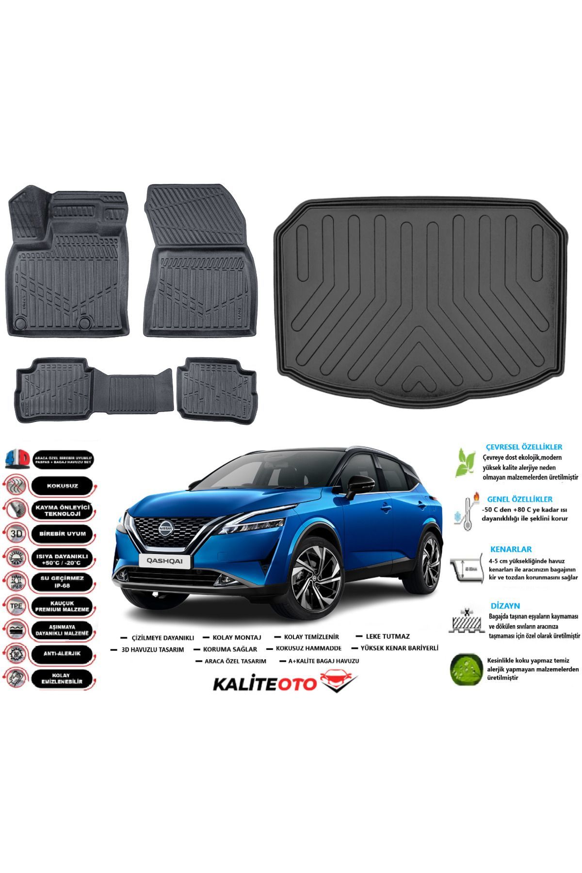 Nissan Qashqai e-Power 2022 Sonrası Üst Bagaj Havuzu+3D Araca Özel Paspas Takımı Maximum