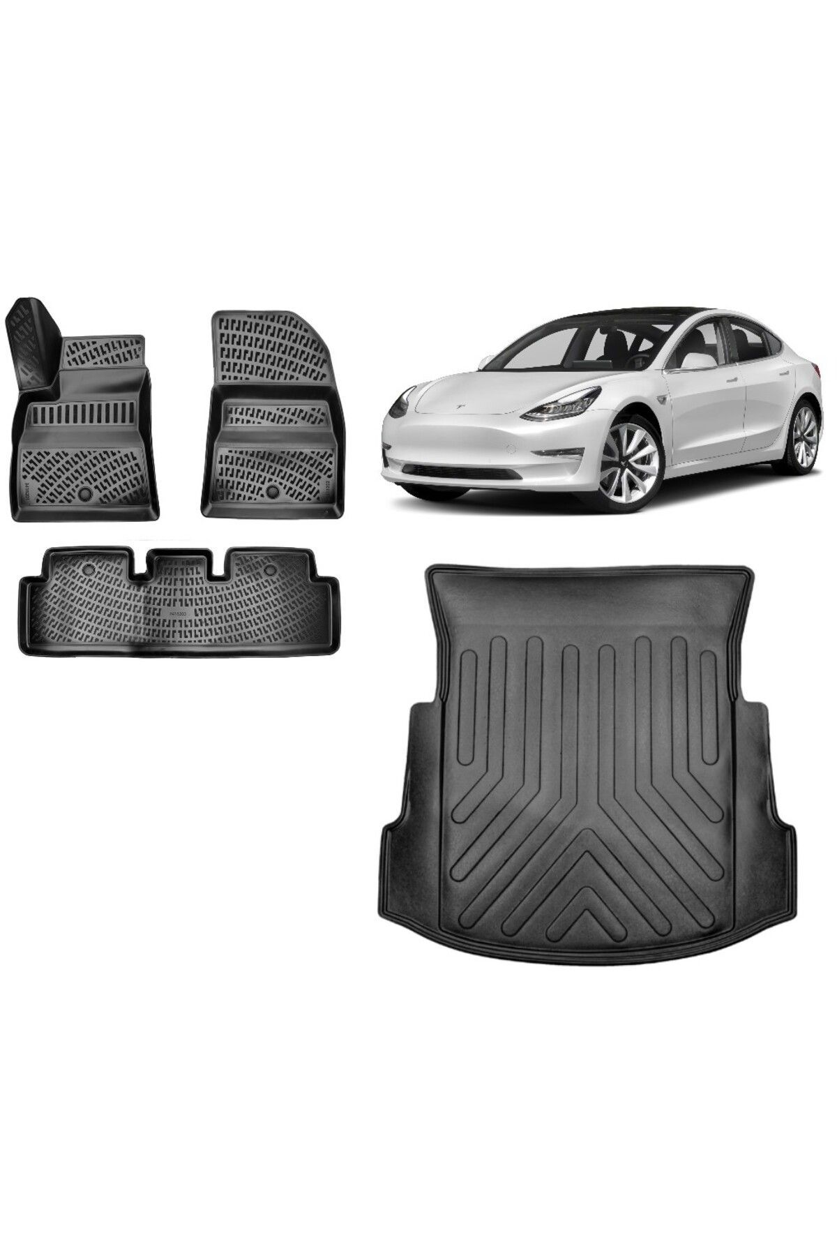Tesla Model 3 2023 Model 3D Bagaj Havuzu+3D Havuzlu Araca Özel Paspas Takımı