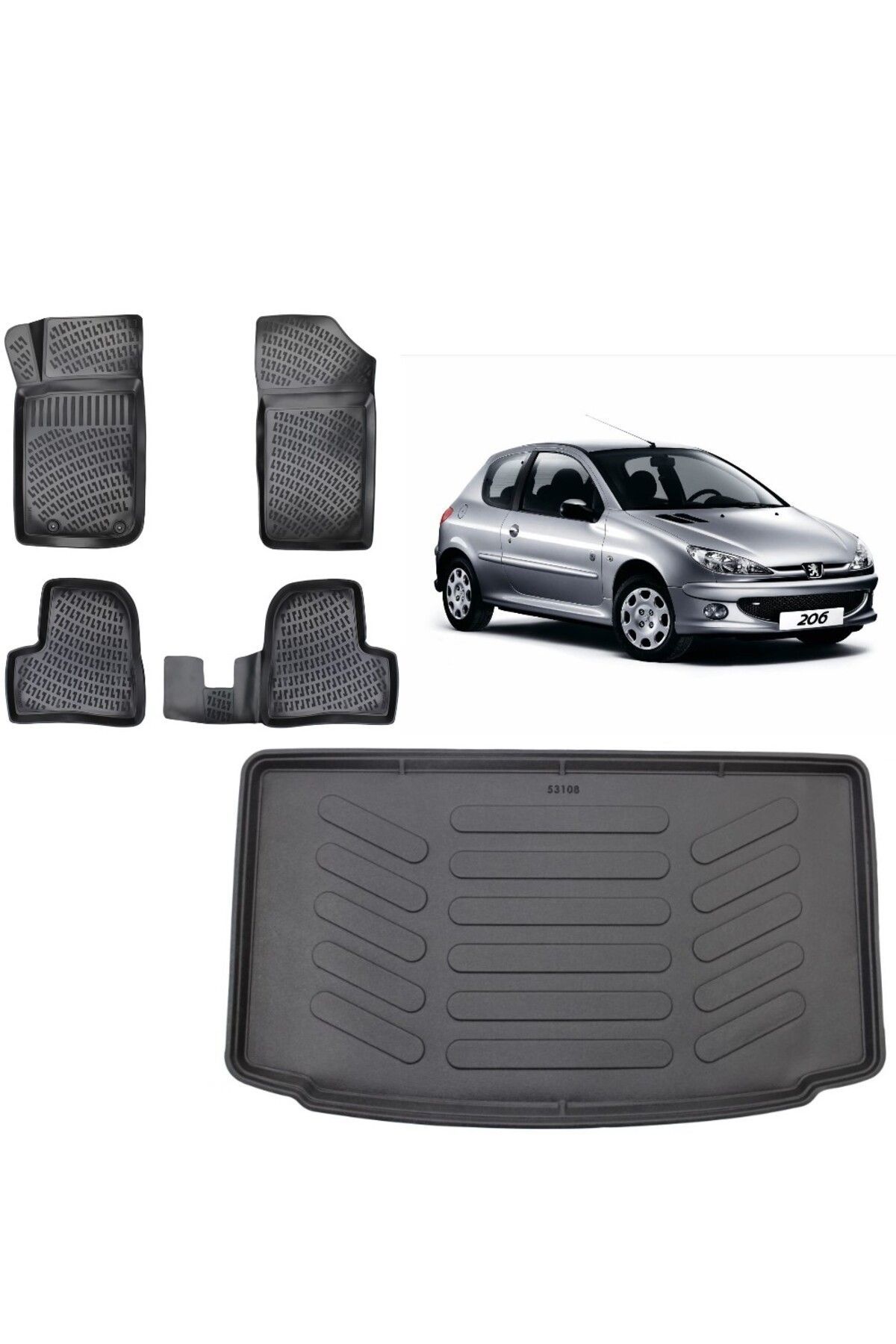 Peugeot 206 Hatchback 2007 Model 3D Bagaj Havuzu+3D Havuzlu Araca Özel Paspas Takımı
