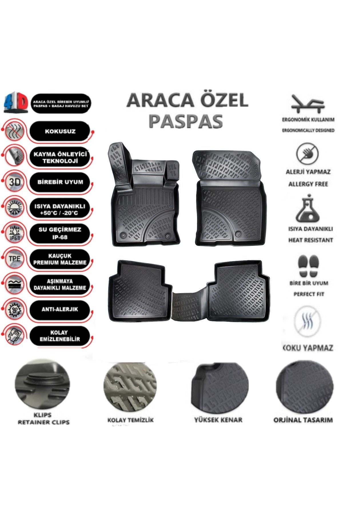 Citroen C4X Elektrikli 2023 Sonrası ARACA ÖZEL ÜRETİM TAM UYUMLU 4.5D Havuzlu Paspas