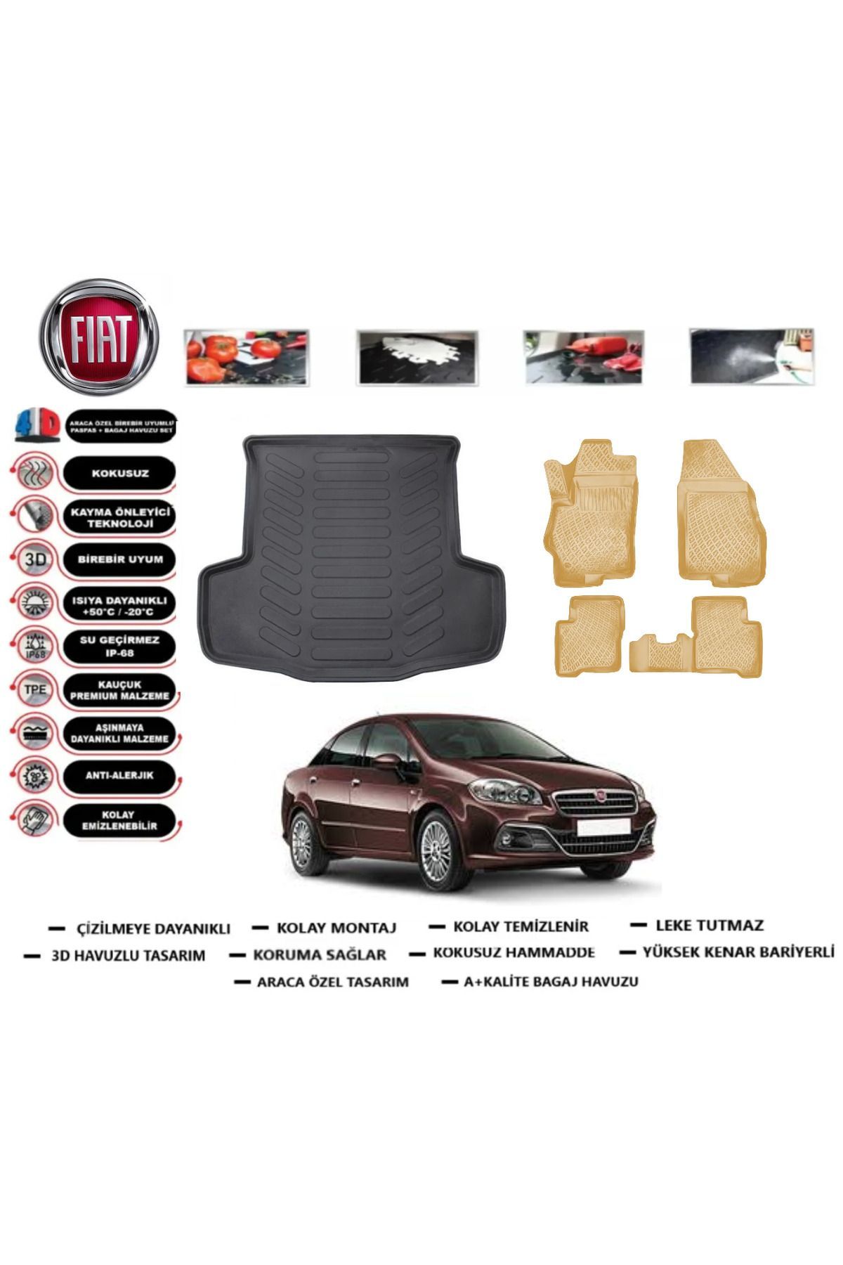 Fiat Linea 2016 Model Bagaj Havuzu+Araca Özel Bej Paspas Takımı Flex