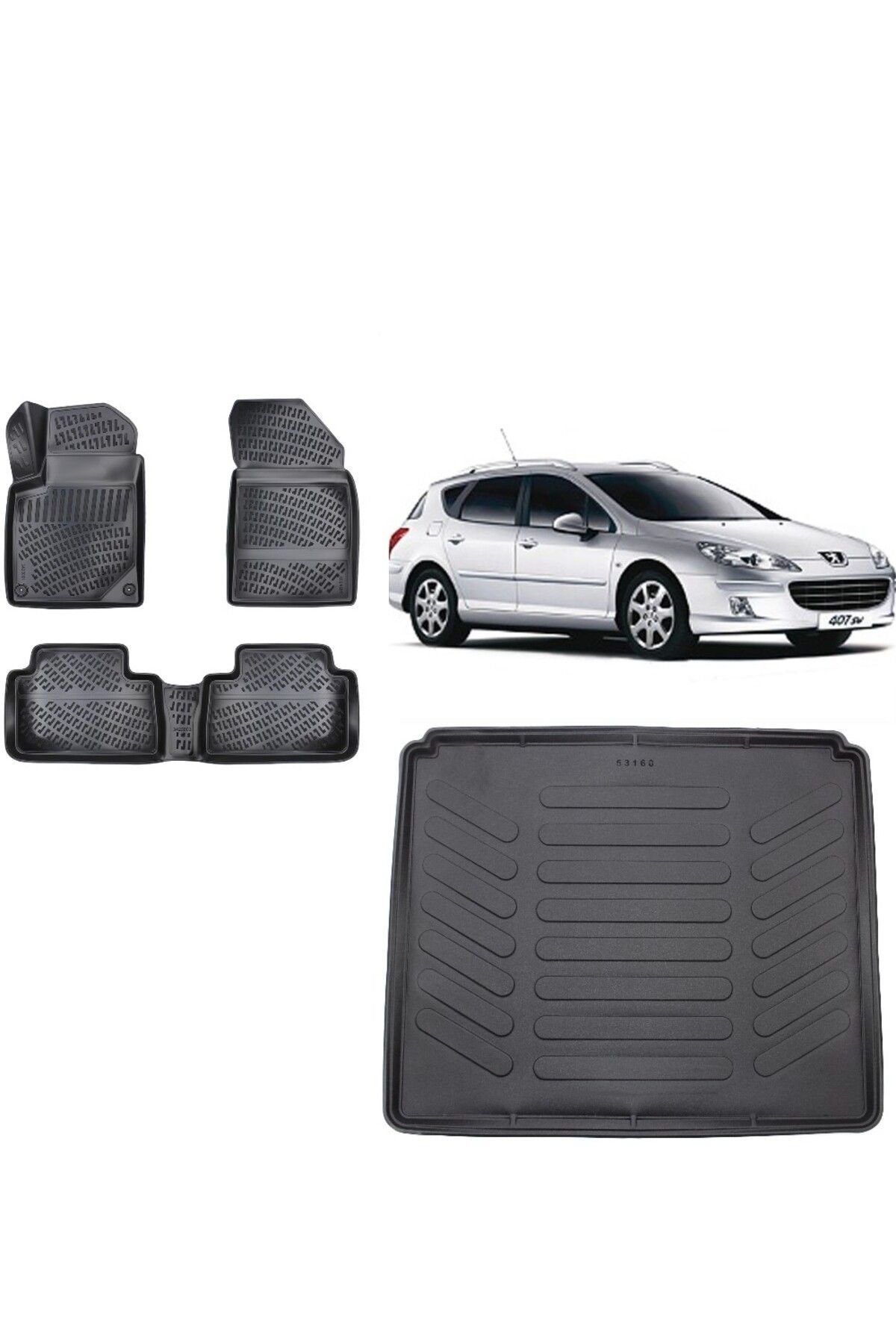 Peugeot 407 Station Vagon 2005 Model 3D Bagaj Havuzu+3D Havuzlu Araca Özel Paspas Takımı