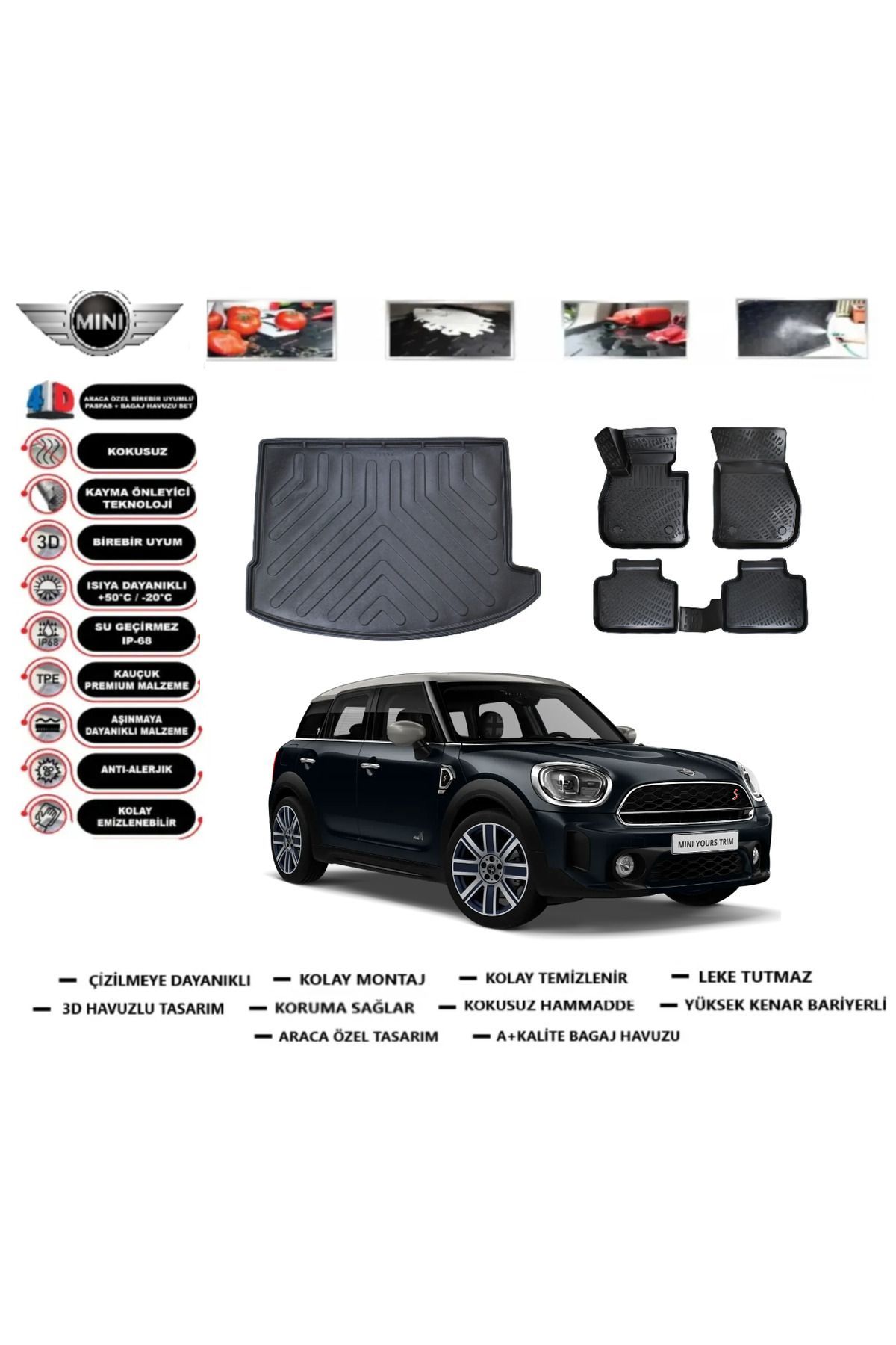 Mini Countryman 2019 Model Bagaj Havuzu Araca Özel Paspas Takımı Prrox