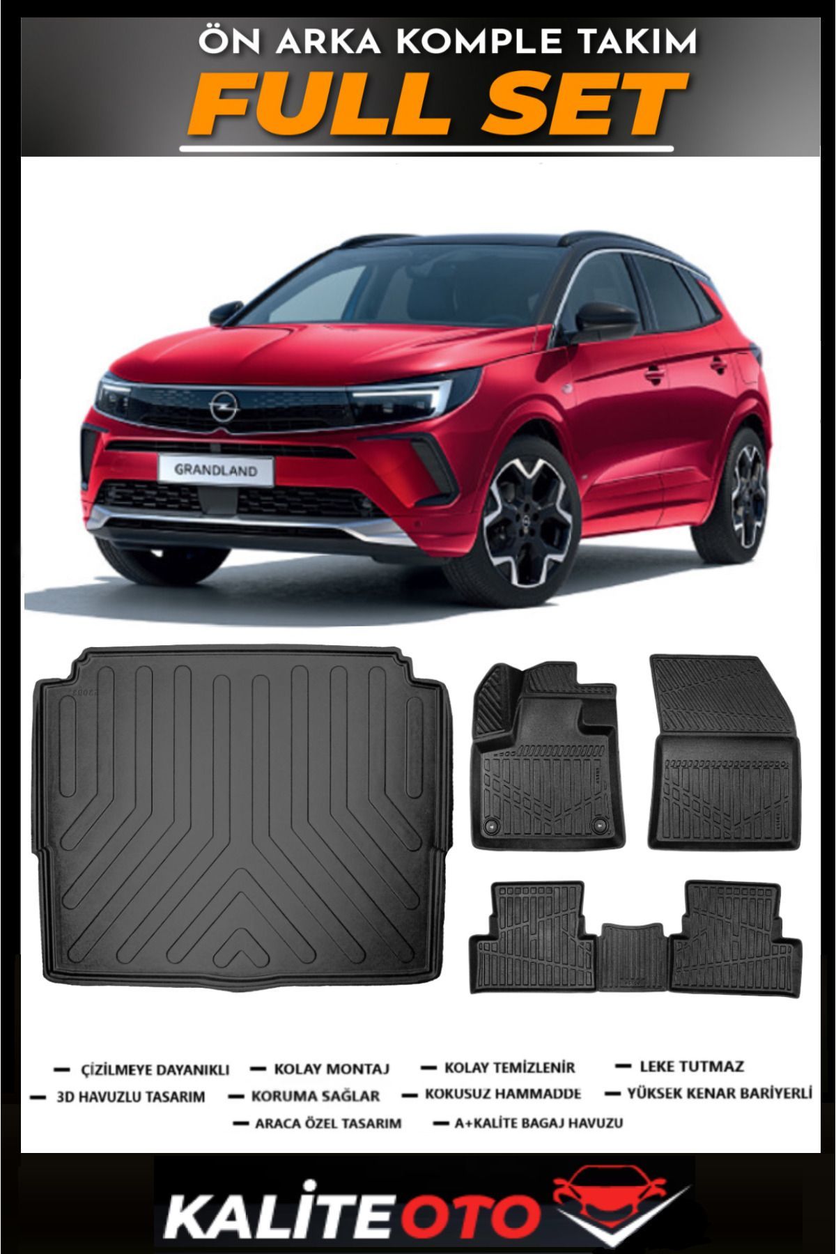 Opel Grandland Alt Bagaj Havuzu+4.5D Havuzlu Paspas Seti 2022 Model