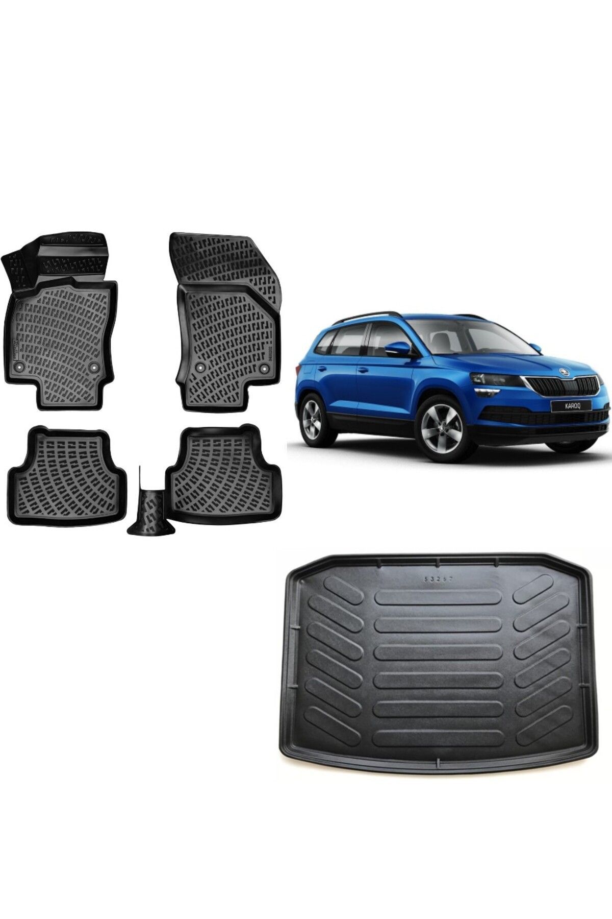 Skoda Karoq 2019 Model 3D Bagaj Havuzu+3D Havuzlu Araca Özel Paspas Takımı