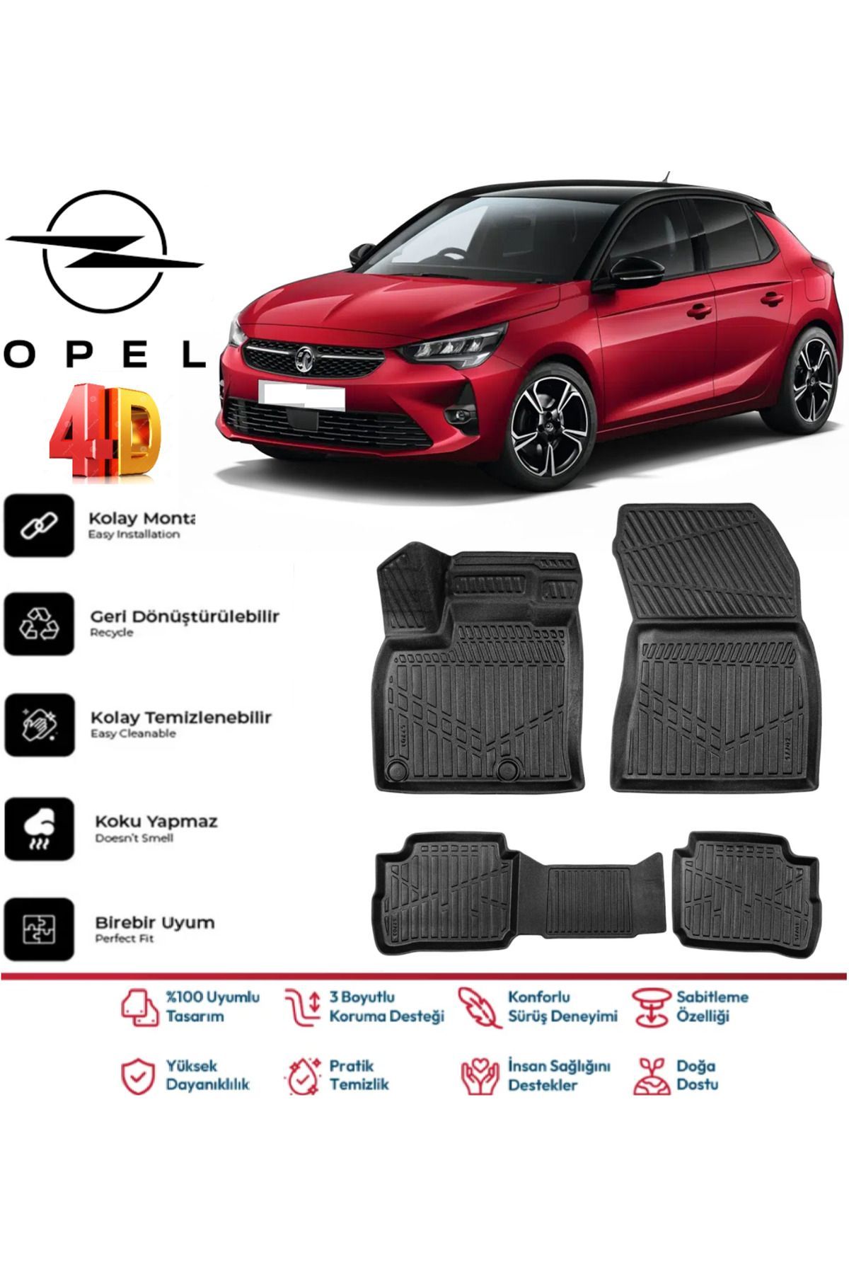 Opel Corsa F Elektirikli 2019 Ve Sonrası 4.5D Plus Havuzlu Siyah Paspas Takımı Yumuşak