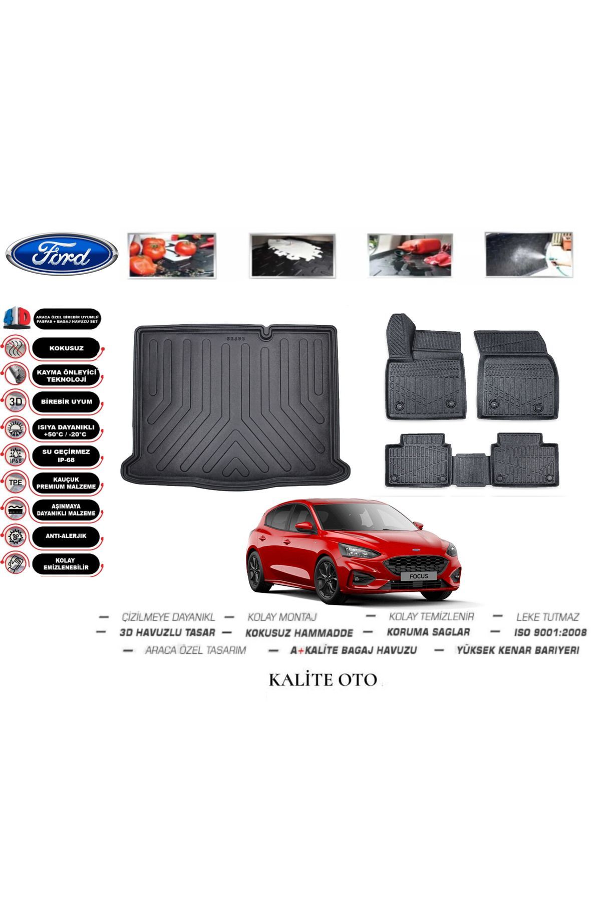 Ford Focus 4 Hatchback 2020 Model 3D Bagaj Havuzu+4D Havuzlu Paspas Setii
