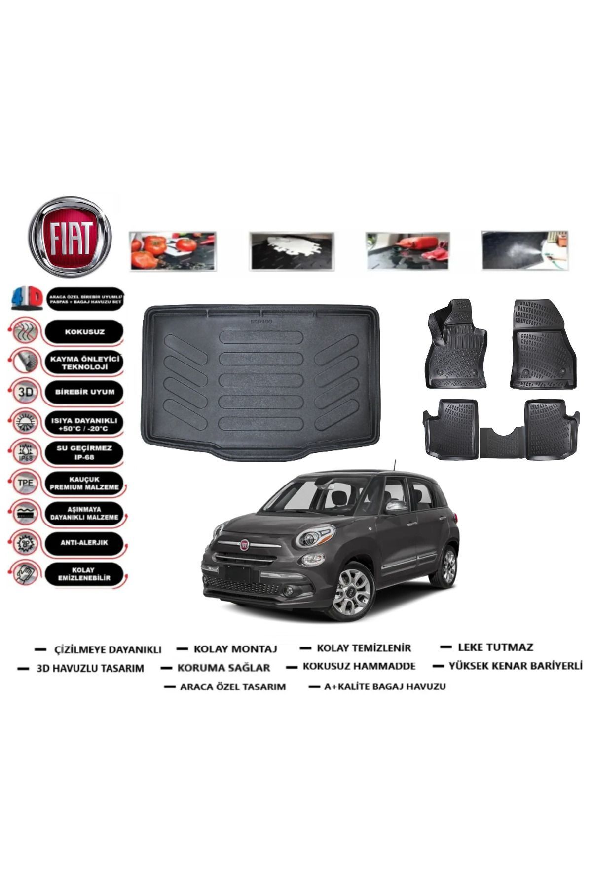 Fiat 500 L 2017 Model Alt Bagaj Havuzu Araca Özel Paspas Takımı Flex