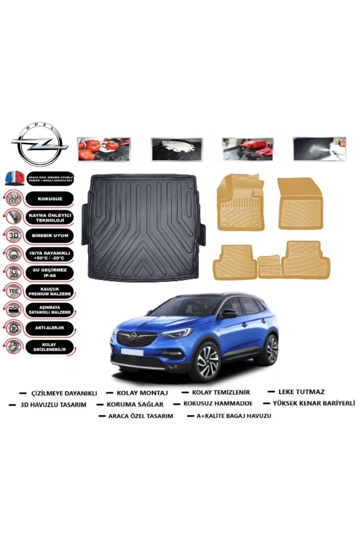 Opel Grandland 2018 Model Üst Bagaj Havuzu+Araca Özel Bej Paspas Takımı Flex