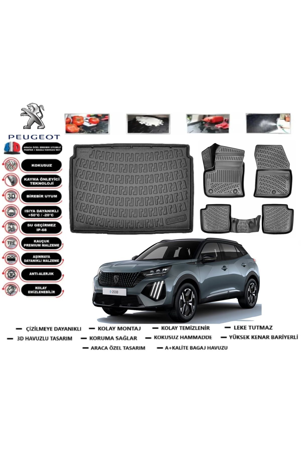 Peugeot 2008 Elektrikli 2021 Model Alt Bagaj Havuzu Araca Özel Paspas Takımı Prrox