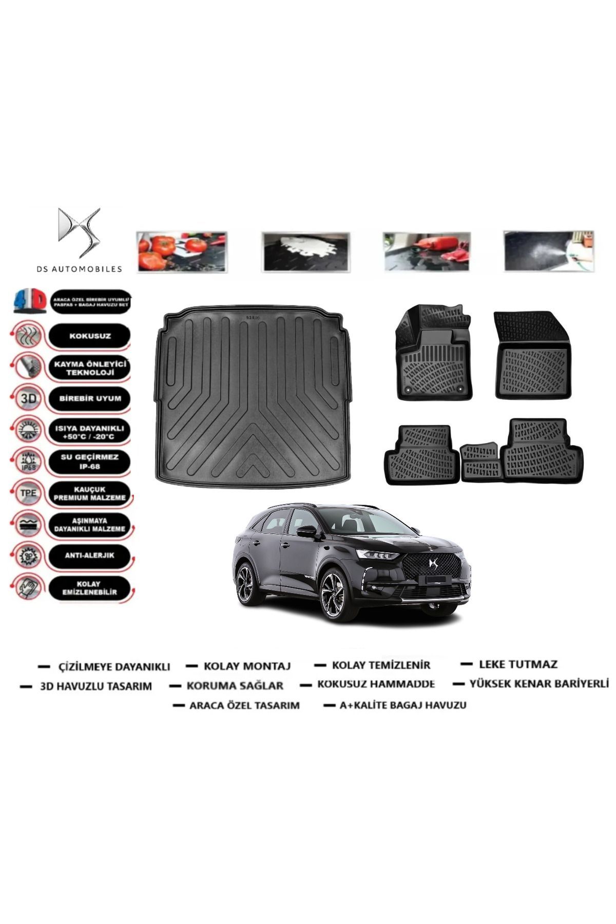 DS 7 Crossback 2025 Model Alt Bagaj Havuzu Araca Özel Paspas Takımı Flex