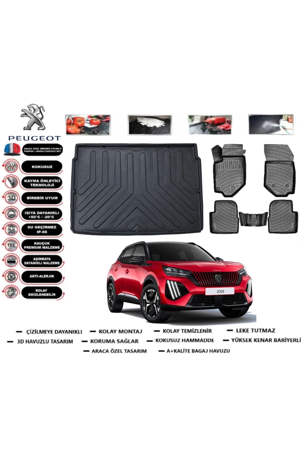 Peugeot 2008 Elektrikli 2025 Model Üst Bagaj Havuzu Araca Özel Paspas Takımı Prrox