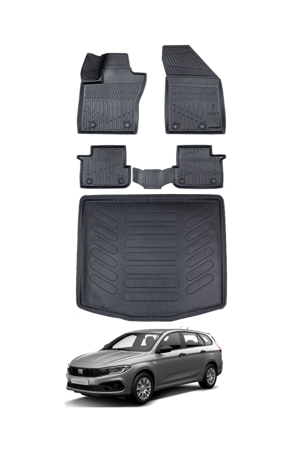 Fiat Egea Station Vagon 2019 Model Alt Bagaj Havuzu Araca Özel Siyah Paspas Takımı