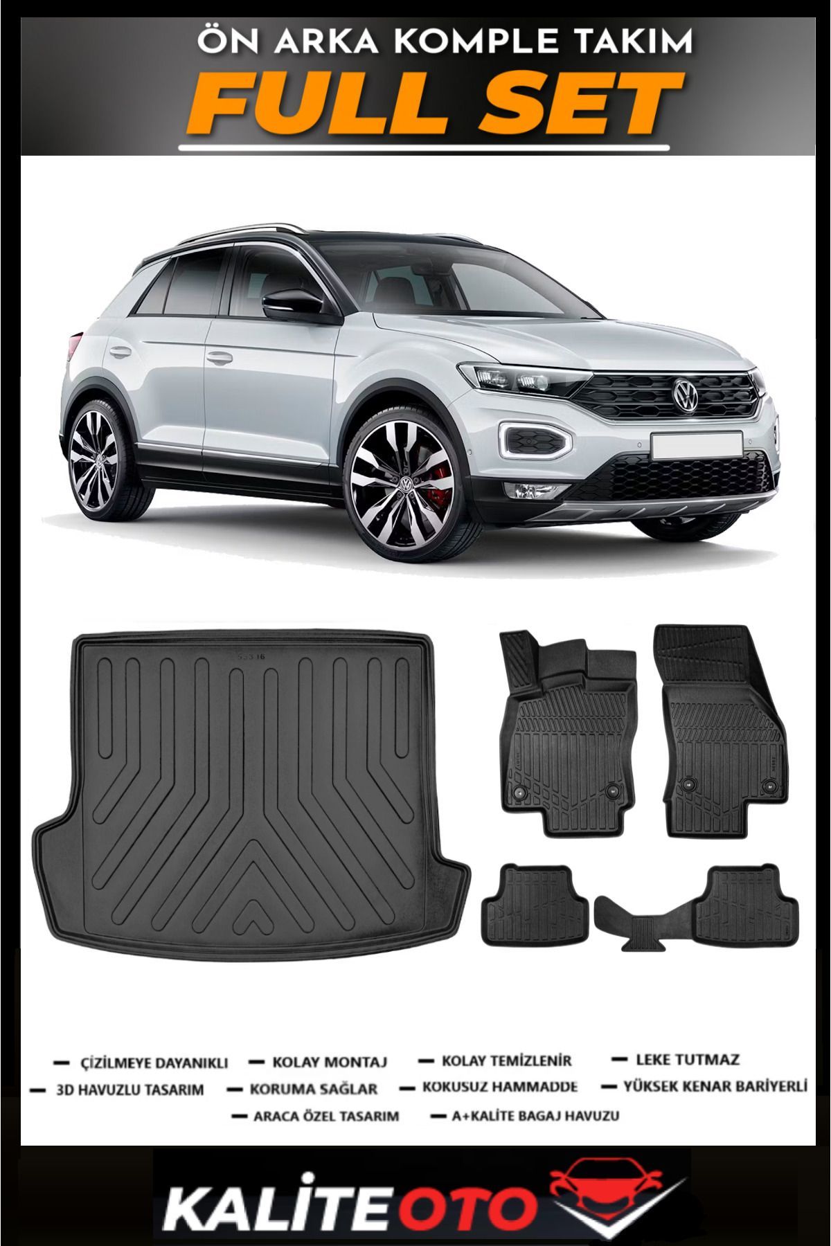 Volkswagen T-Roc 2024 Model 3D Bagaj Havuzu+4D Havuzlu Paspas Seti