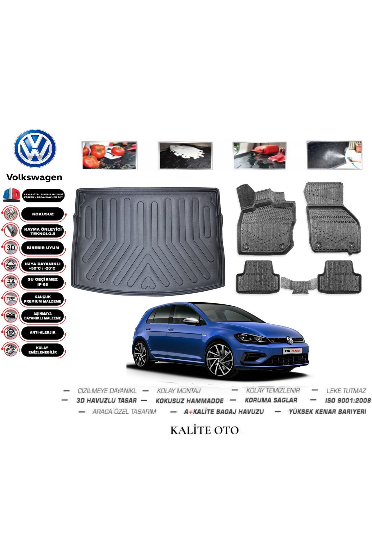 Volkswagen Golf 7 2018 Model 3D Bagaj Havuzu+4D Havuzlu Paspas Seti