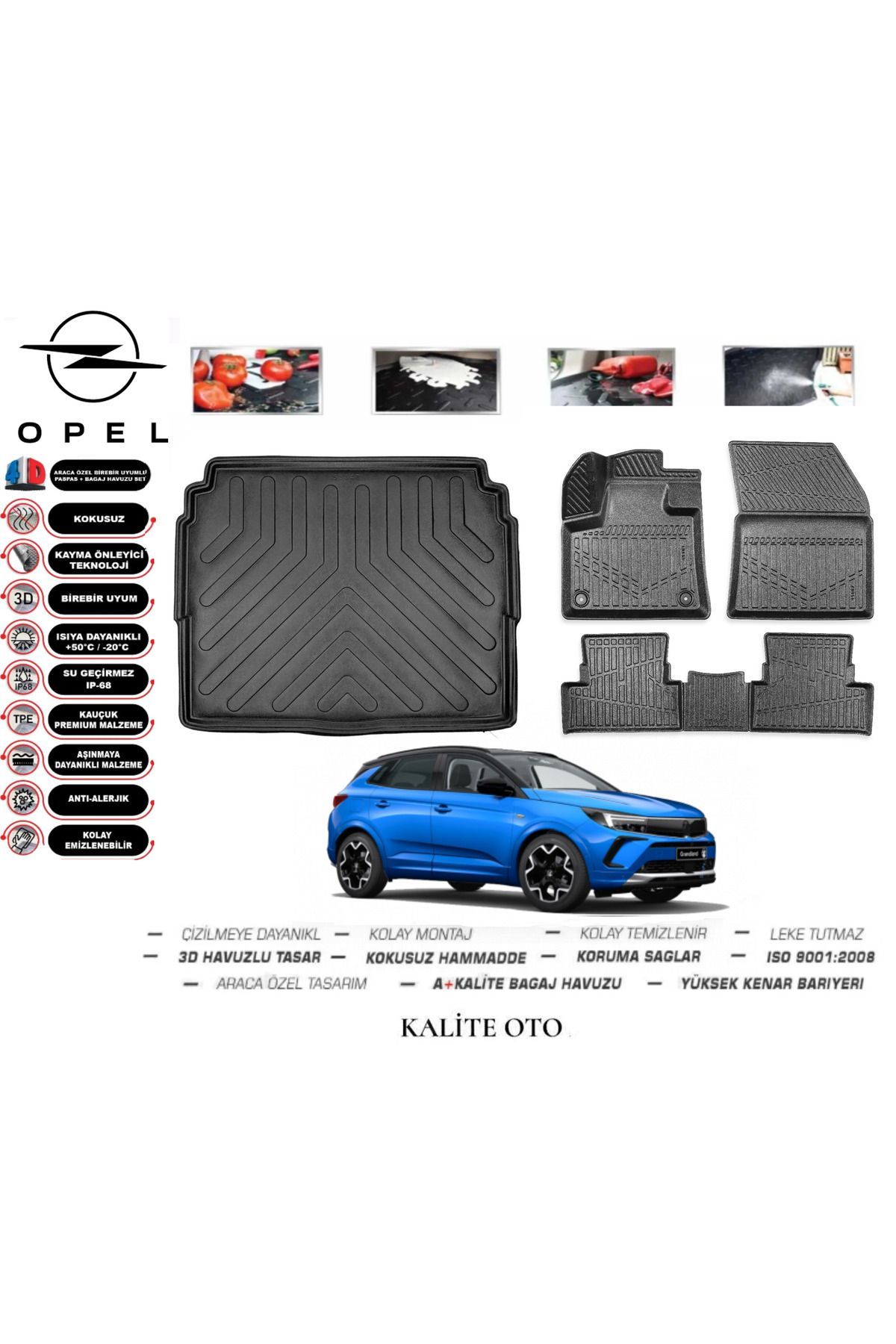 Opel Grandland 2024 Model 3D Bagaj Havuzu+4D Havuzlu Paspas Setii