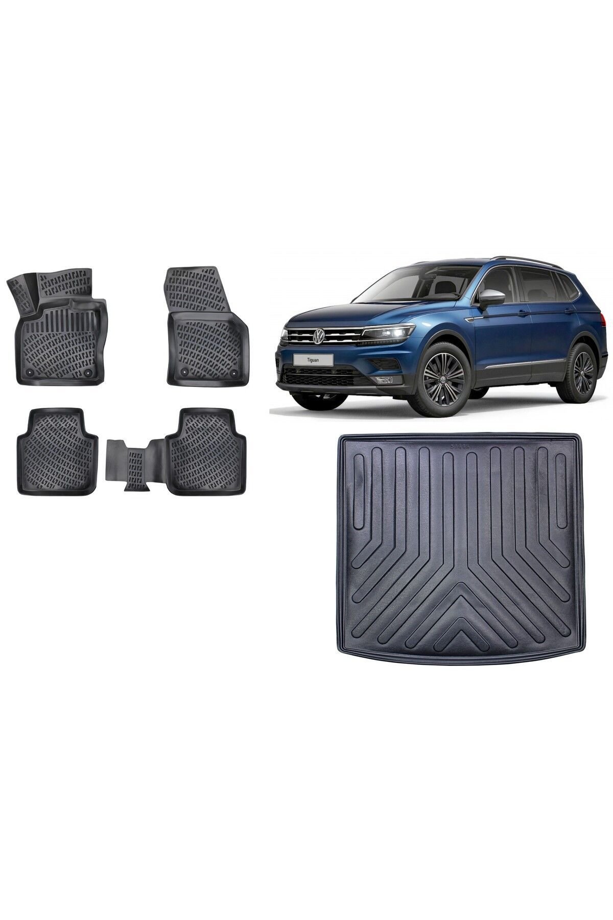 Tiguan All Space 5 Koltuk 2016 Sonrası Bagaj Havuzu+3D Havuzlu Araca Özel Paspas Takımı