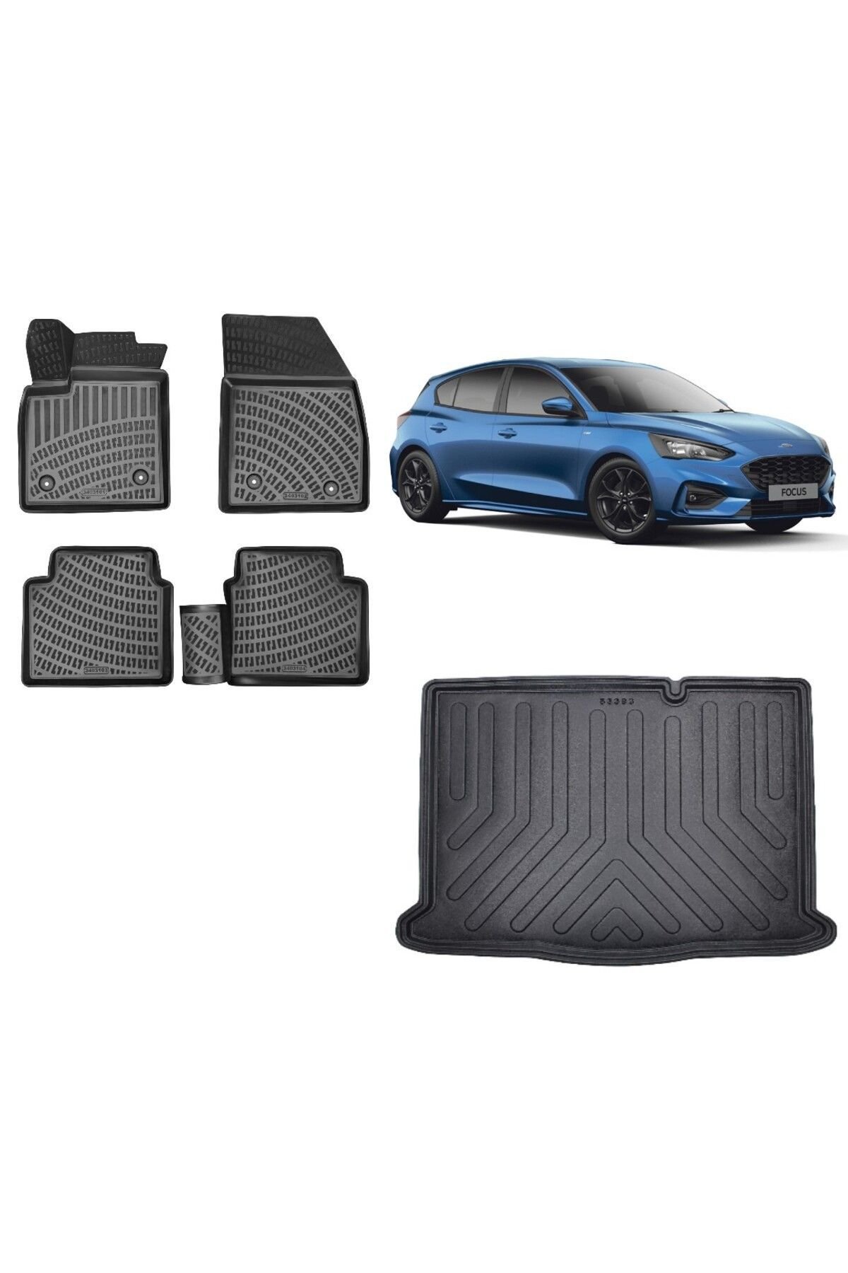 Focus 4 Hatchback İnce Stepne 2018 Model 3D Bagaj Havuzu+3D Havuzlu Araca Özel Paspas Takımı