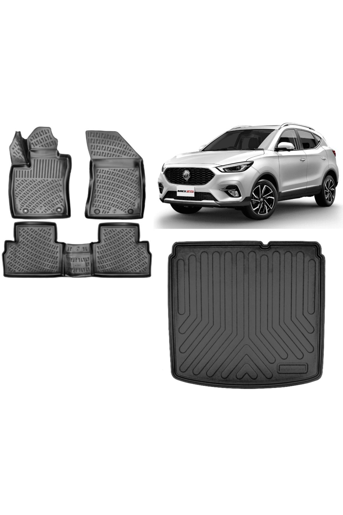MG ZS EV Alt 2021 Model 3D Bagaj Havuzu+3D Havuzlu Araca Özel Paspas Takımı
