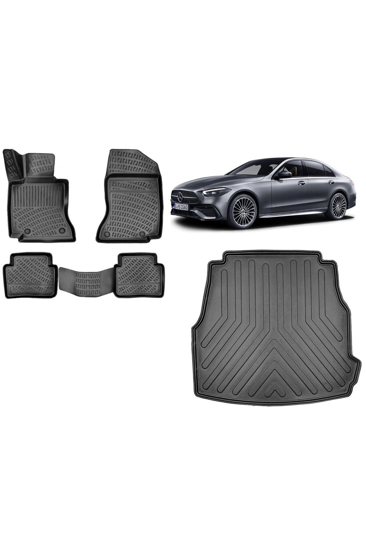 Mercedes C Serisi W206 2022 Model 3D Bagaj Havuzu+3D Havuzlu Araca Özel Paspas Takımı