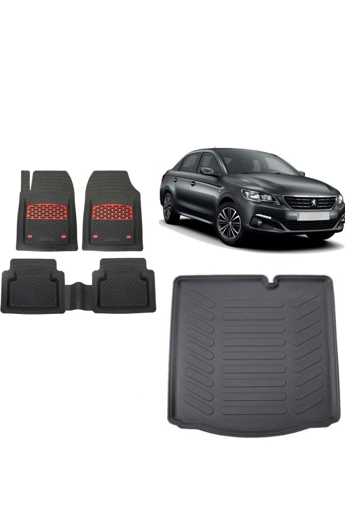 Peugeot 301 2015 Uyumlu Model 3d Bagaj Havuzu+3d Kırmızı Kromlu Havuzlu Paspas Takımı