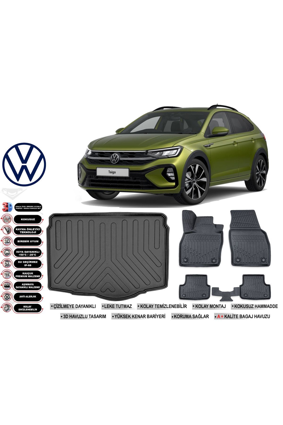 Volkswagen Taigo 2020 Model Alt Bagaj Havuzu Araca Özel Siyah Havuzlu Paspas Takımı Sett