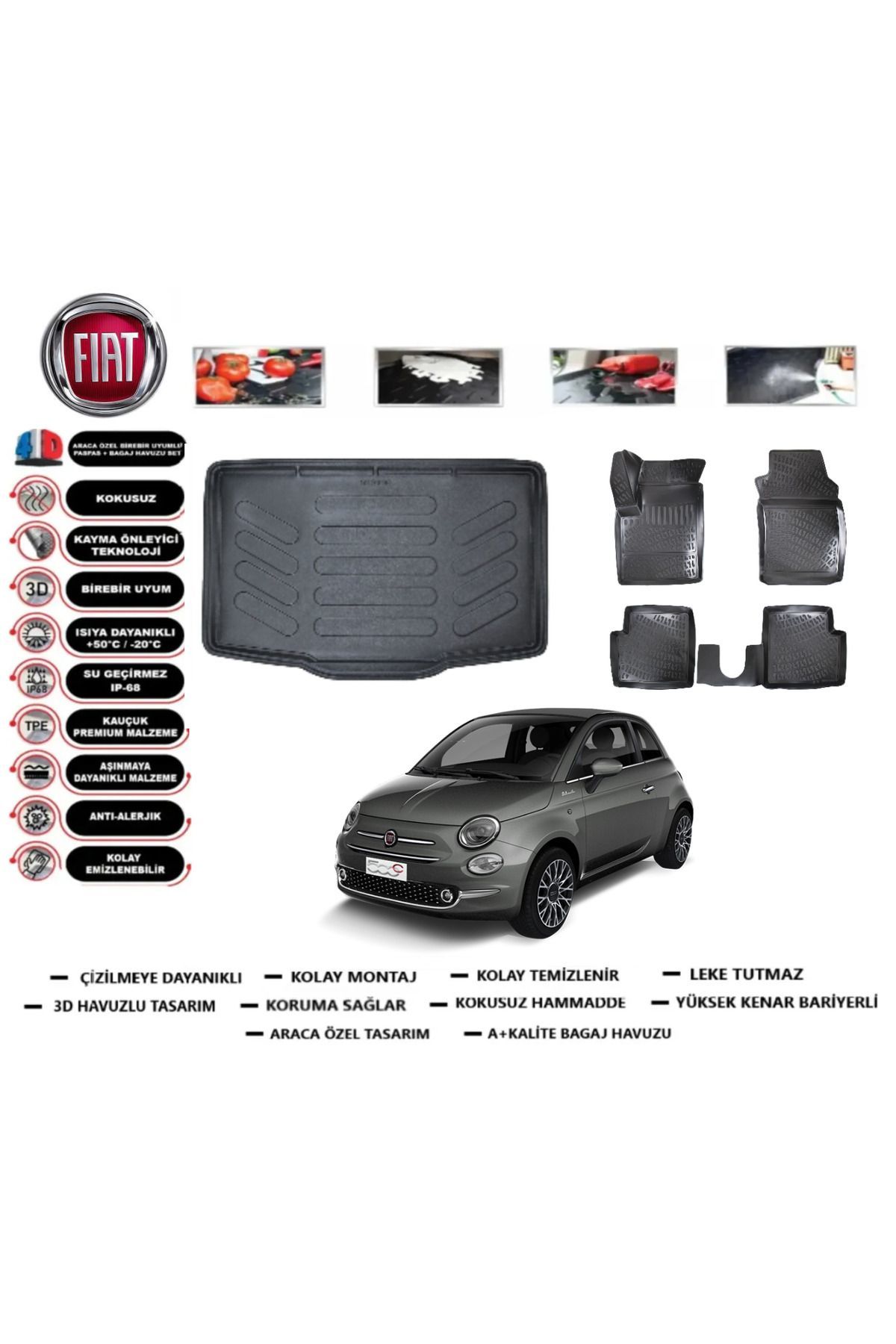 Fiat 500 C 2019 Model Bagaj Havuzu Araca Özel Paspas Takımı Flex