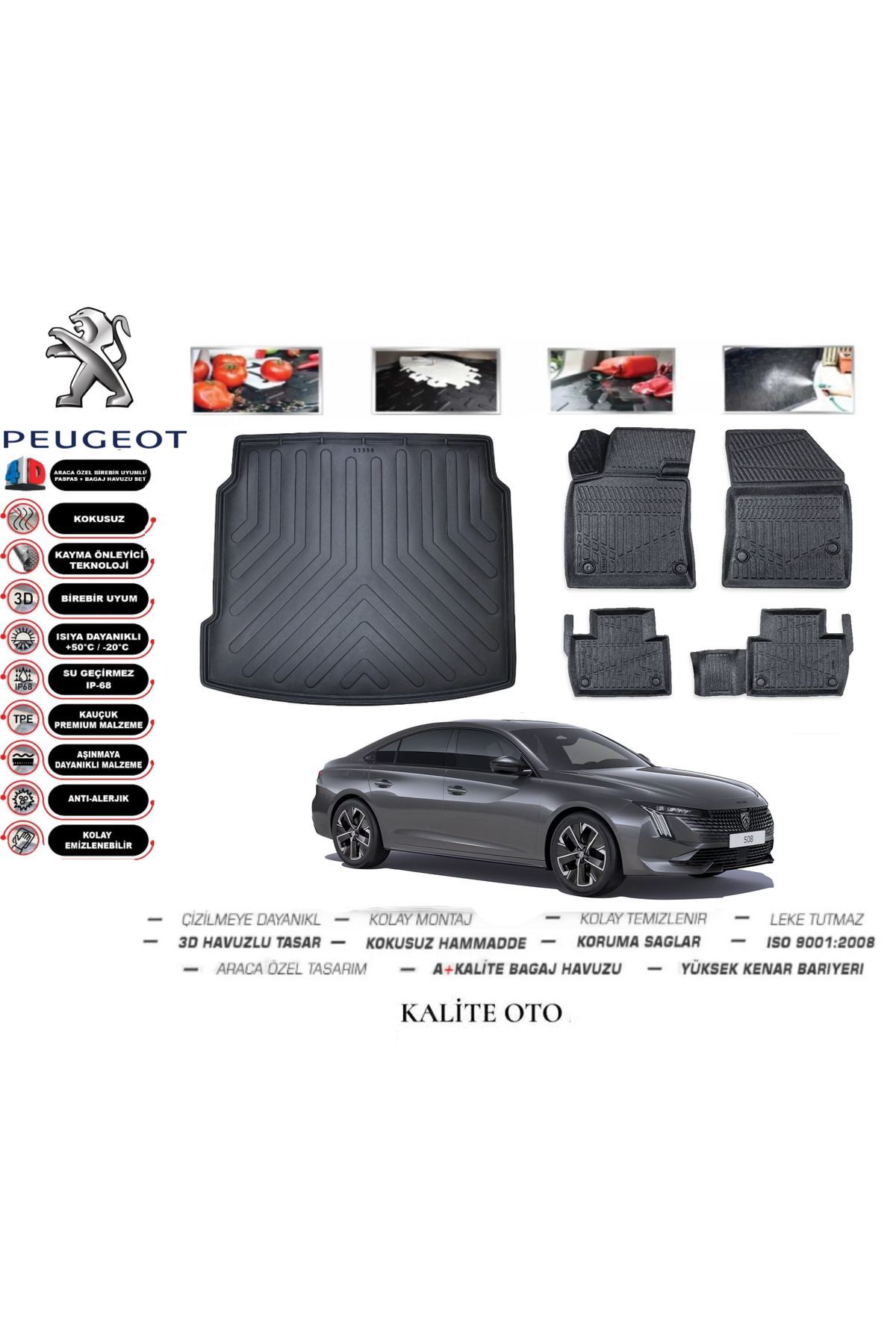 Peugeot 508 2022 Model 3D Bagaj Havuzu+4D Havuzlu Paspas Seti