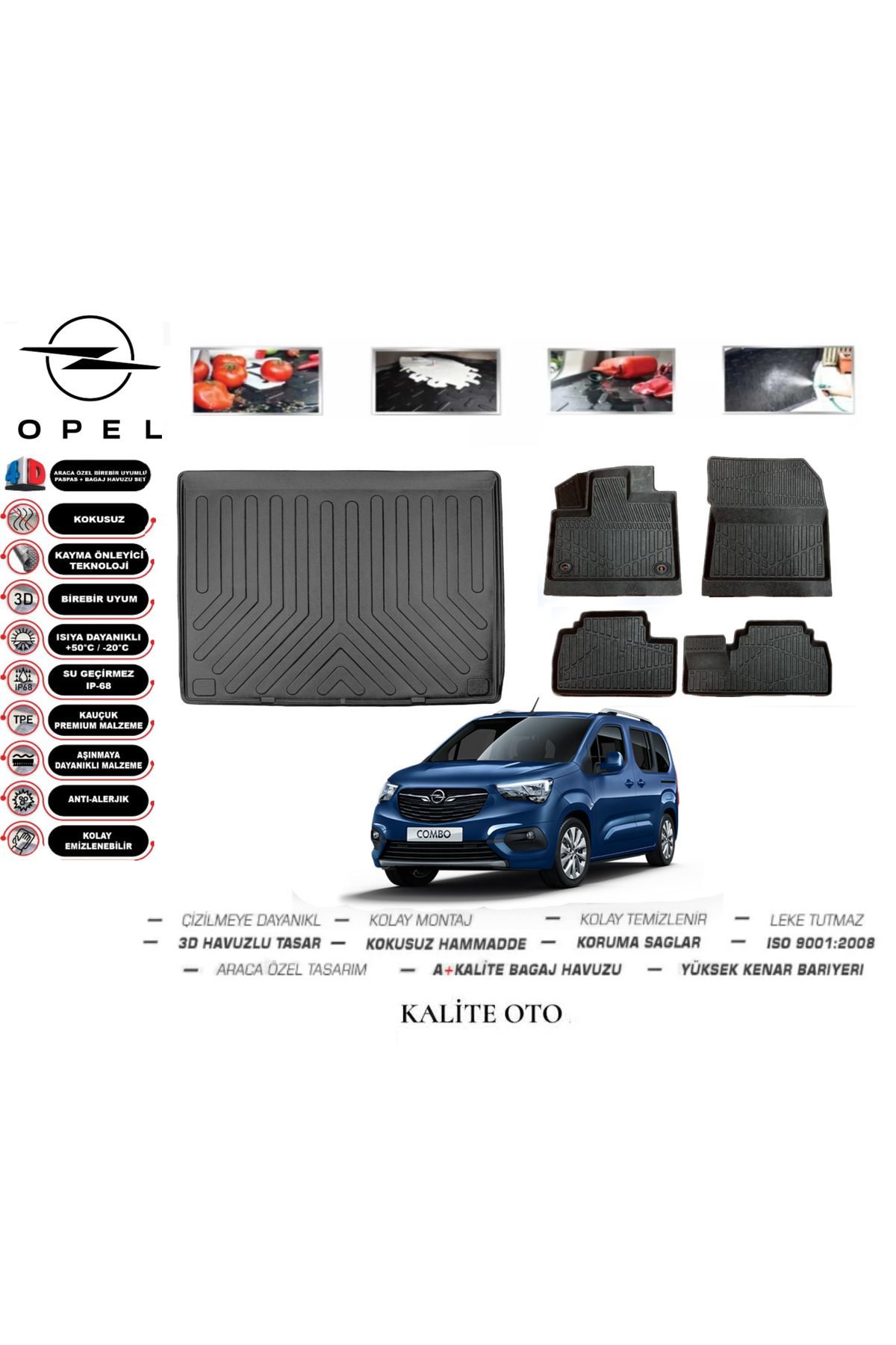 Opel Combo 2023 Model 3D Bagaj Havuzu+4D Havuzlu Paspas Seti