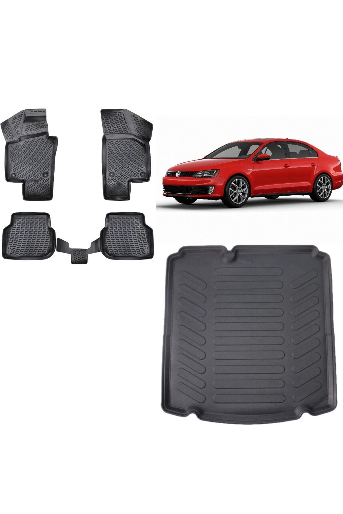 Volkswagen Jetta 2012 (Cepsiz) Model 3D Bagaj Havuzu+3D Havuzlu Araca Özel Paspas Takımı