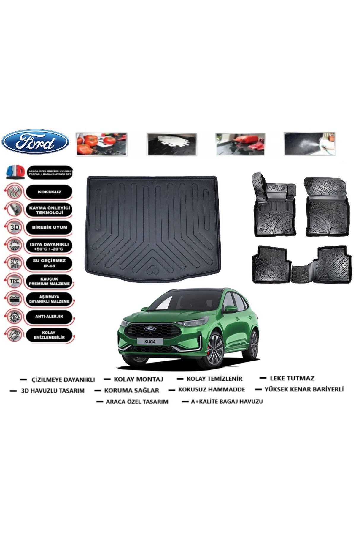 Ford Kuga 2025 Model Bagaj Havuzu Araca Özel Paspas Takımı Prrox