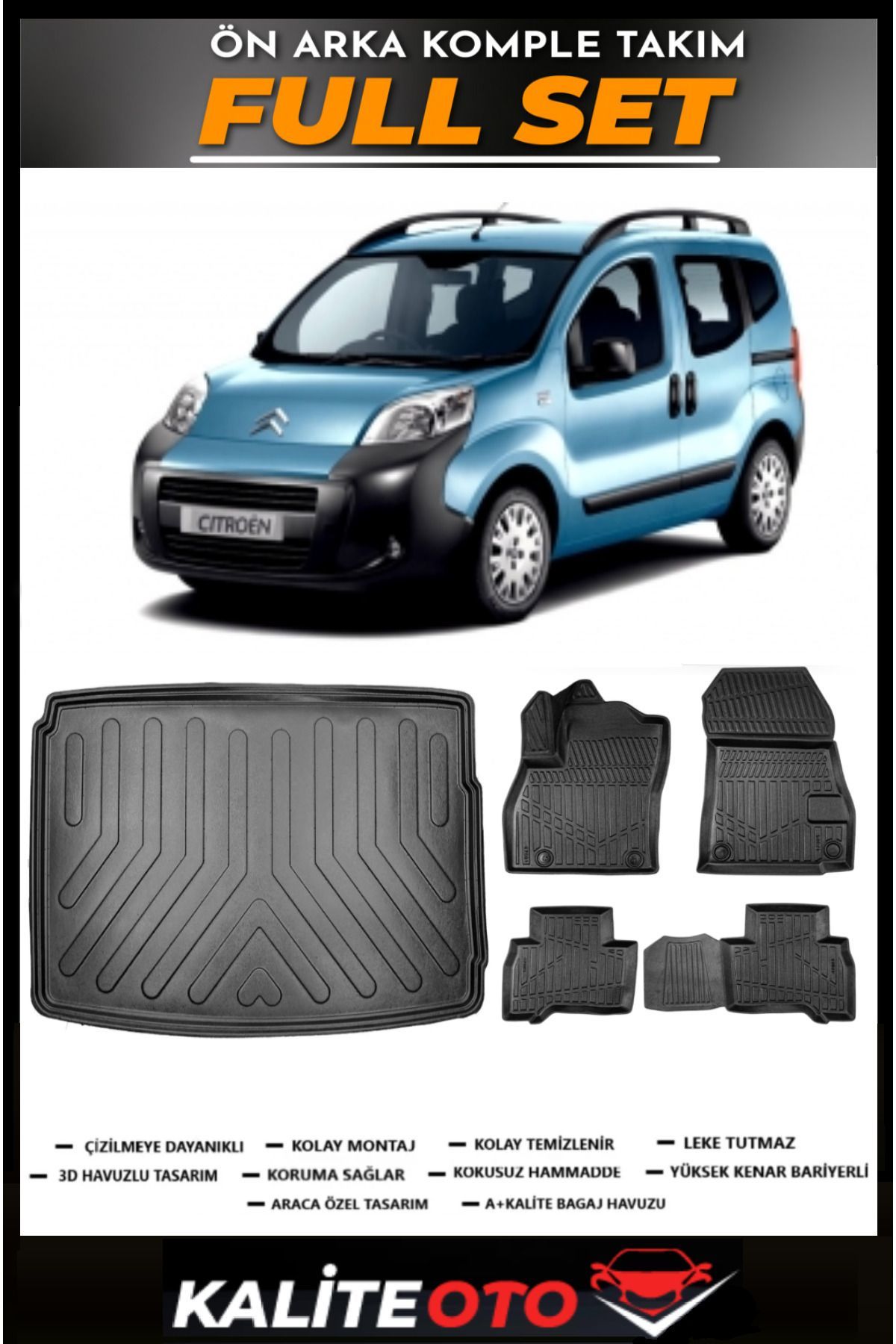 Citroen Nemo Bagaj Havuzu+4.5D Havuzlu Paspas Seti 2007 Model